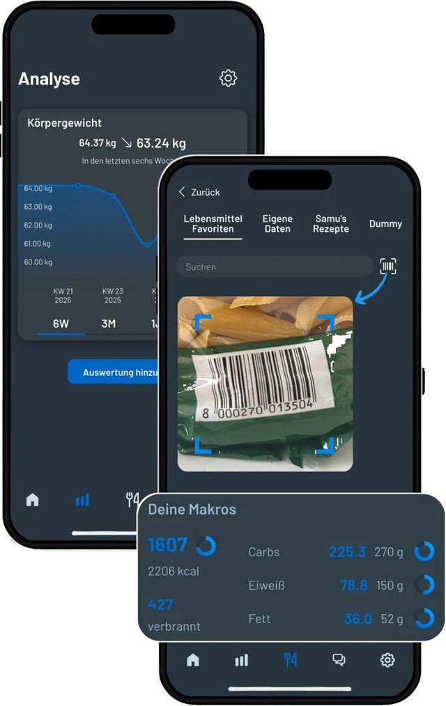 Lebensmittel-Tracking und Makroübersicht in der Coaching-App
